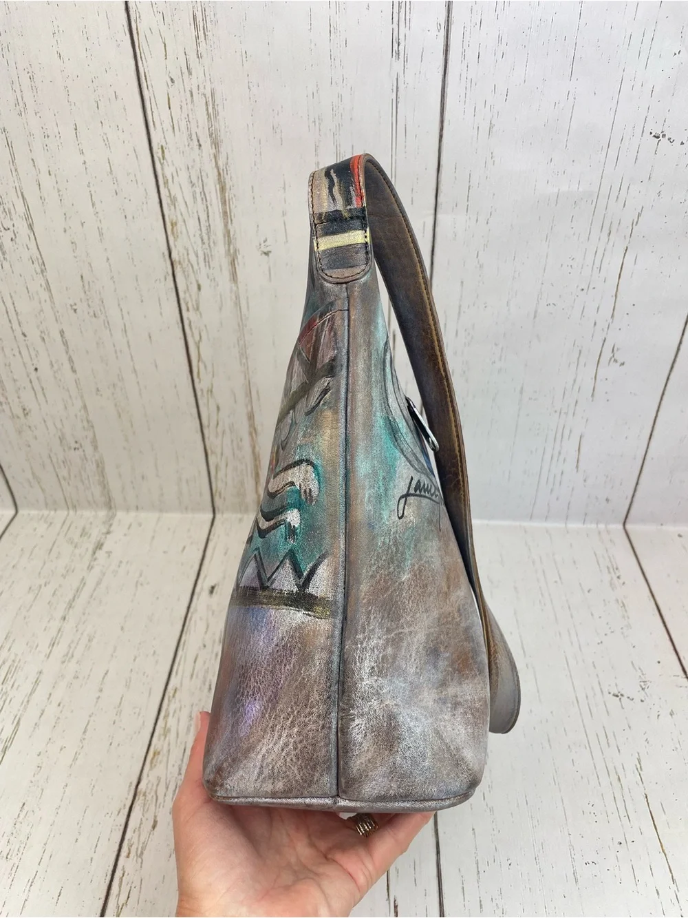Jane Yoo Wearable Art Hand-painted Signature Leather Shoulder Bag